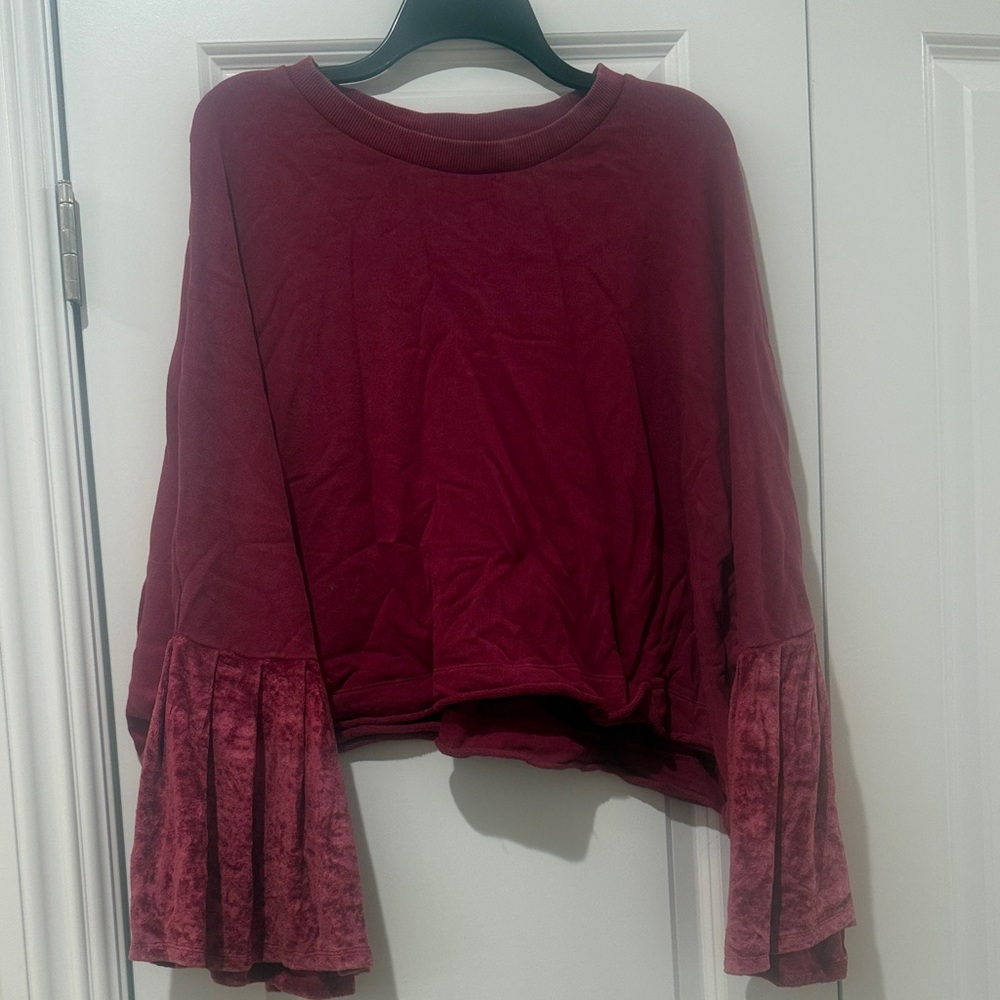 Free People Red Sweater Velvet Sleeves